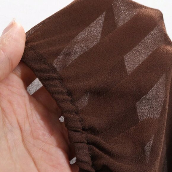 Brown Casual Women's Loose Long Sleeve Tie Shirt Blouse - Picture 2 of 10